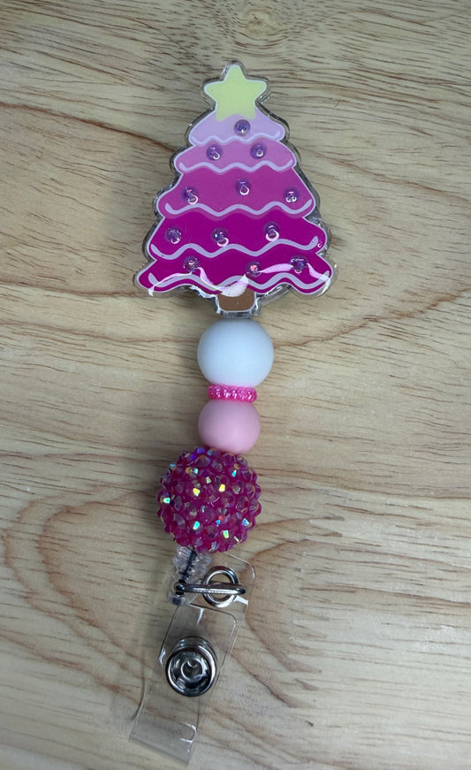 Pink Icing Cookie Christmas Tree Badge Reel